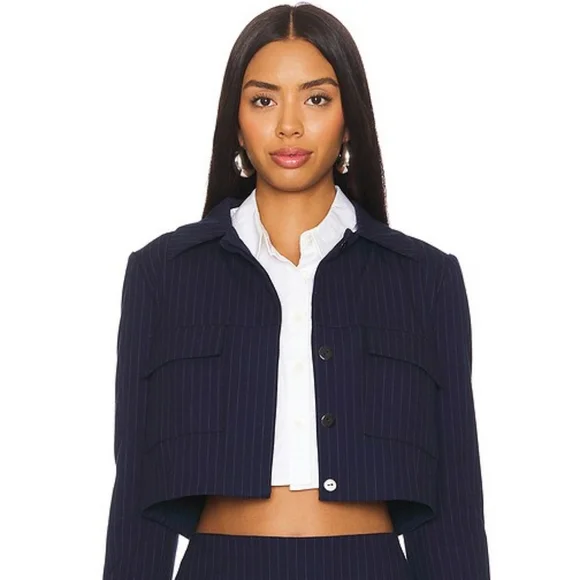 Amanda Uprichard Navy Cropped Jacket | NWT | Size Medium – Msrp $260 - Picture 2 of 16